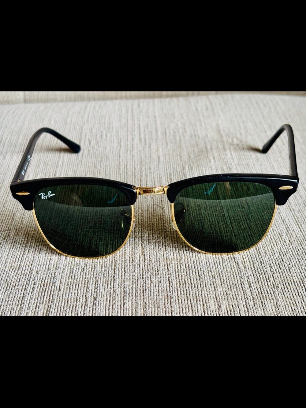 Ray-Ban Black & Gold Clubmaster Sunglasses with Dark Green Lenses
